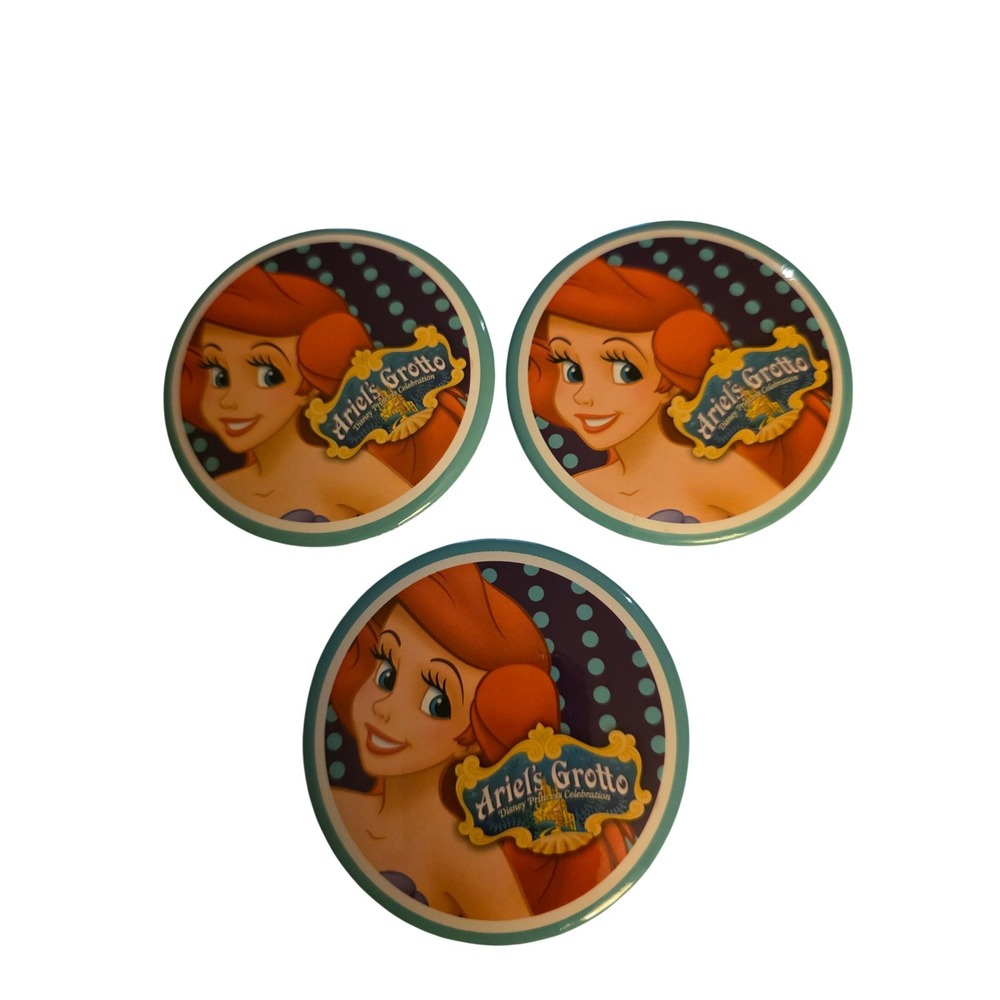 Disney Ariel's Grotto Princess Celebration 3 Inch Pin Button Set of 3 Teal Blue